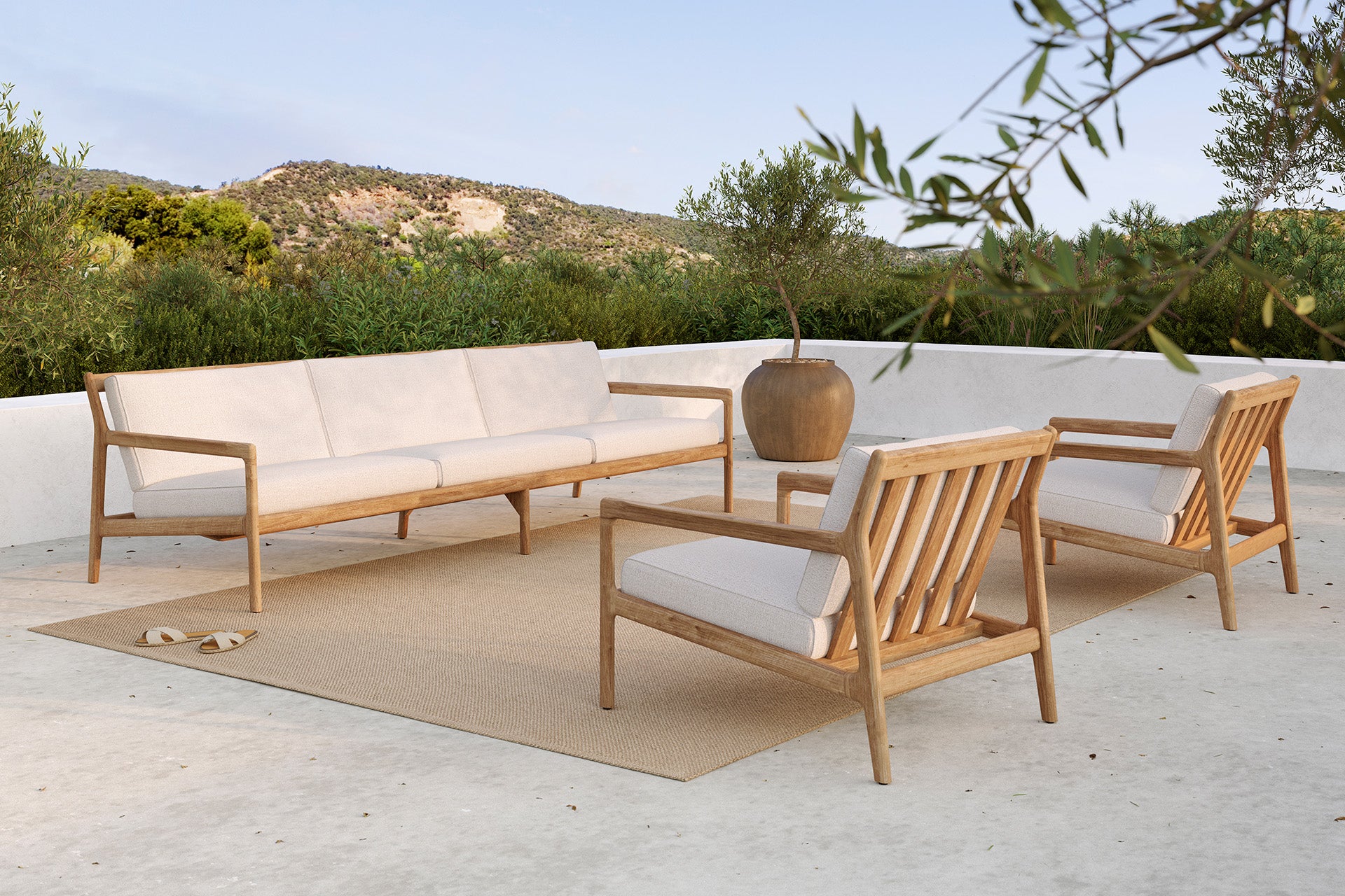 Jack Indoor / Outdoor Teak Sofa, 3 - Seater, Off - White