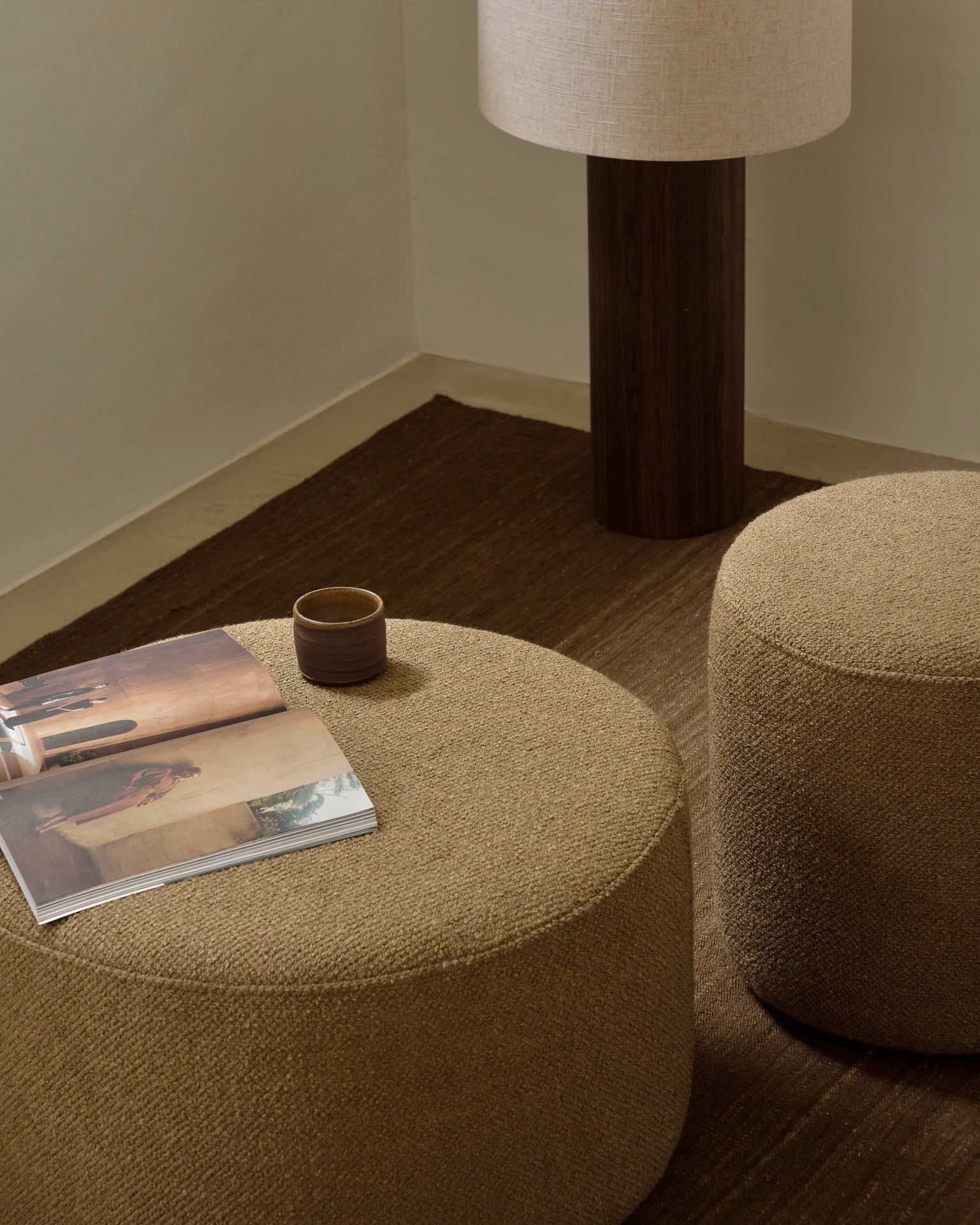 Barrow Round Upholstered Pouf Footstool in Ginger