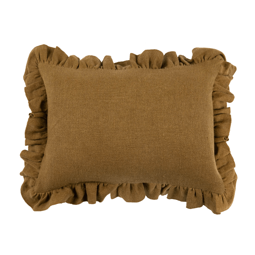 Anita Linen Solid Throw Pillow Cover, Mustard Ruffled