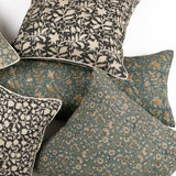 Inaya Linen Floral Throw Pillow Cover, Teal