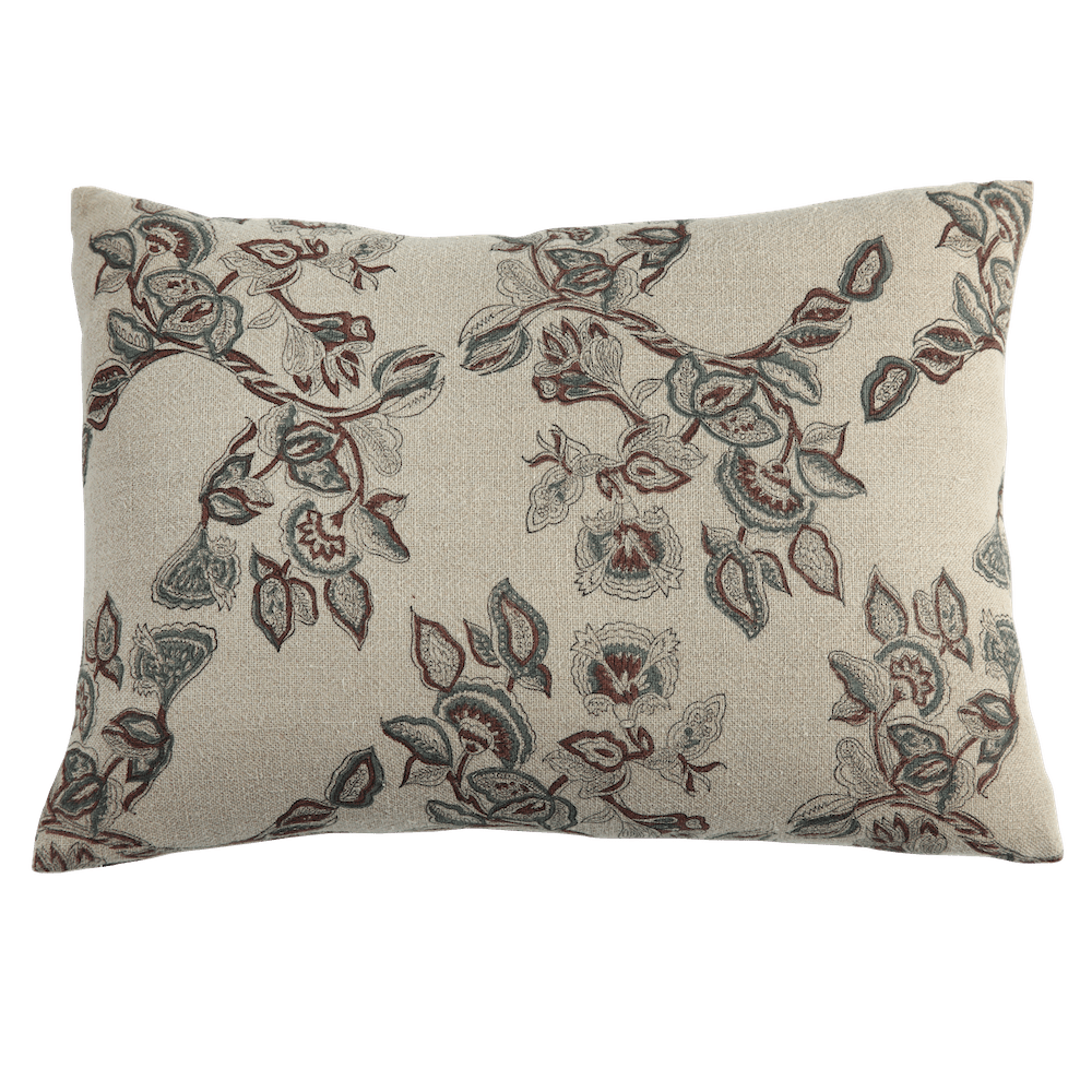 Mira Linen Floral Throw Pillow Cover, Teal