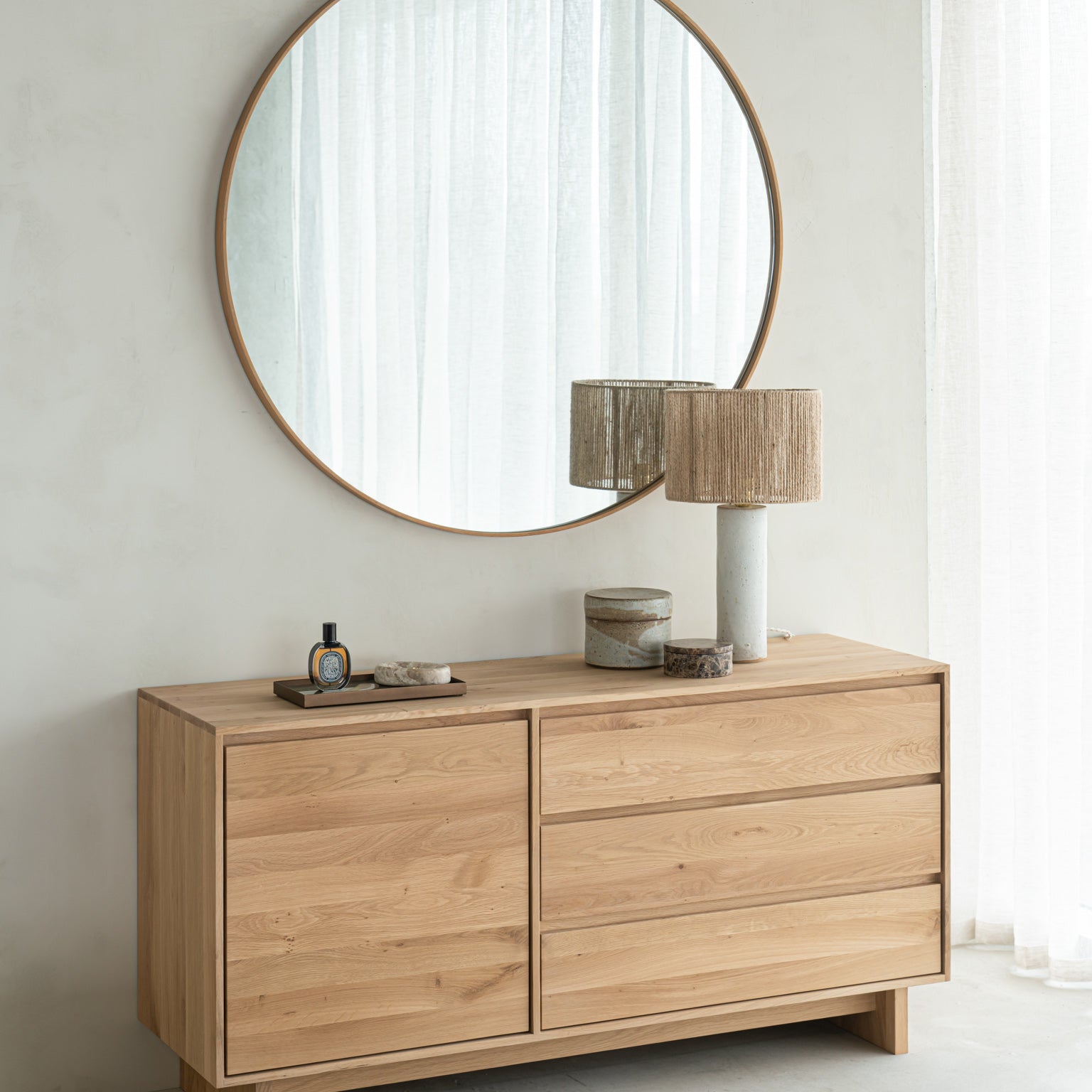 Layers Oak Round Wall Mirror