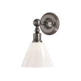 Dorian Wall Sconce in Historic Nickel, Glass Shade