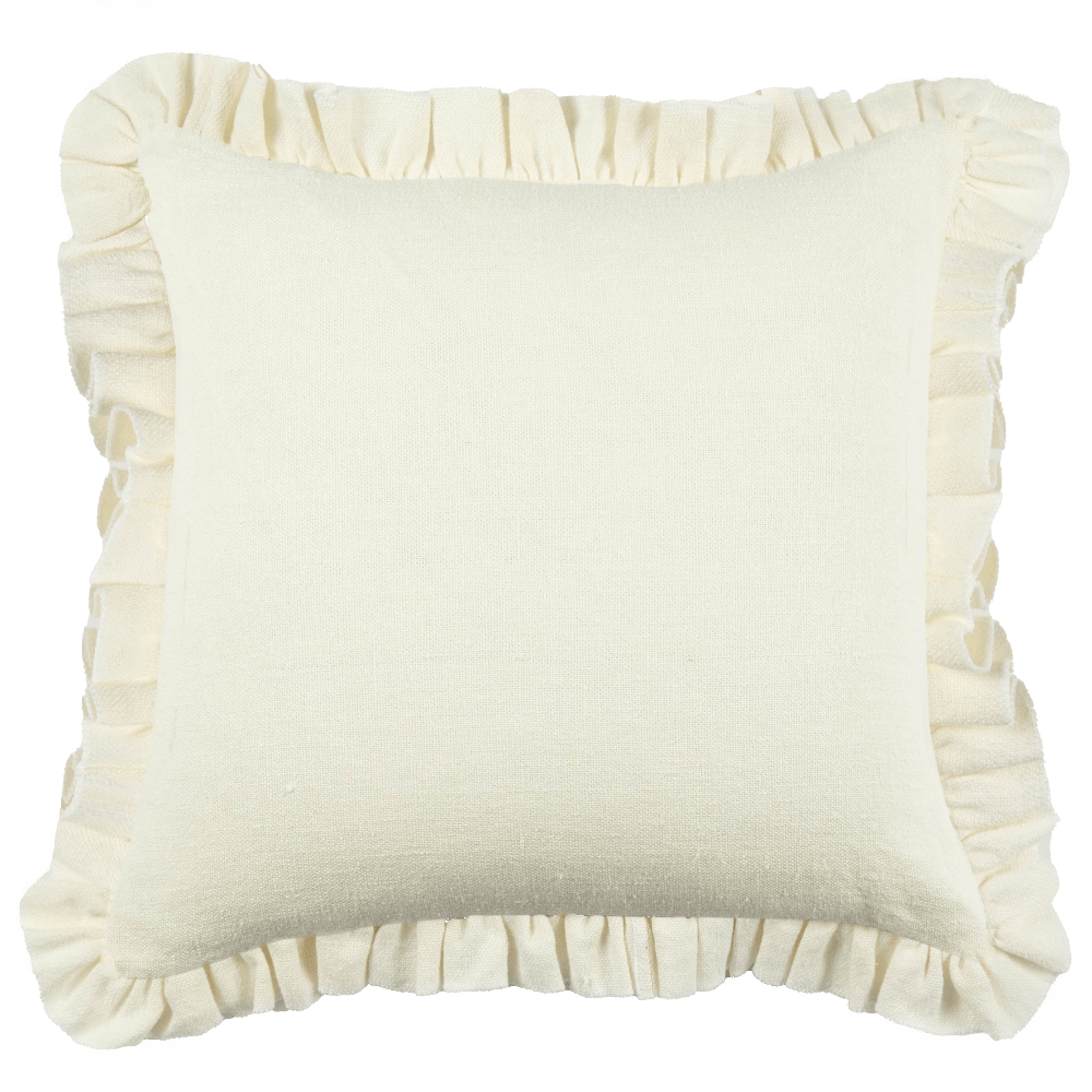 Anita Linen Solid Throw Pillow Cover, Cream Ruffled