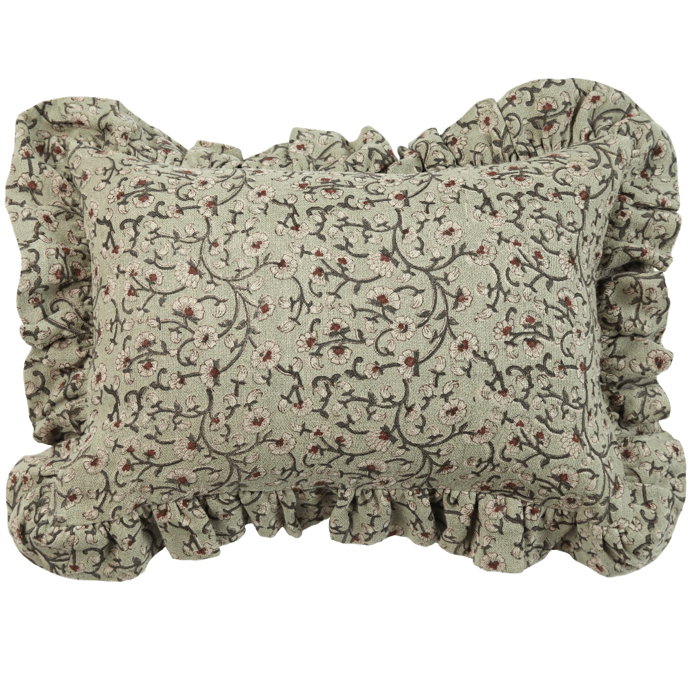 Inaya Linen Floral Throw Pillow Cover, Beachwood Ruffled