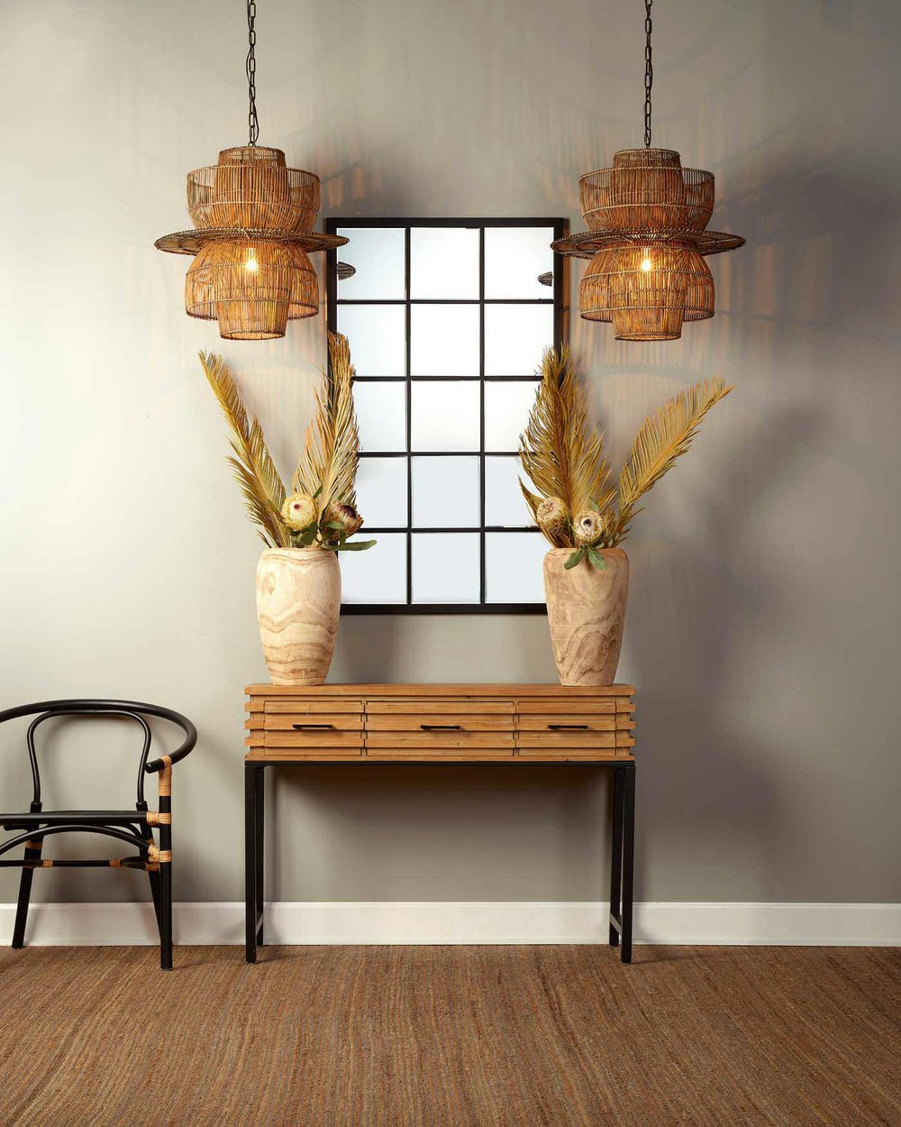 Obsidian Rattan Pendant Light