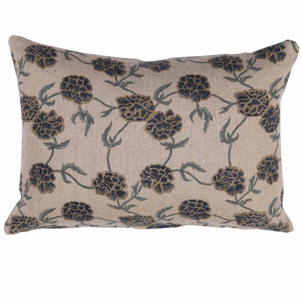 Maria Linen Floral Throw Pillow Cover, Indigo