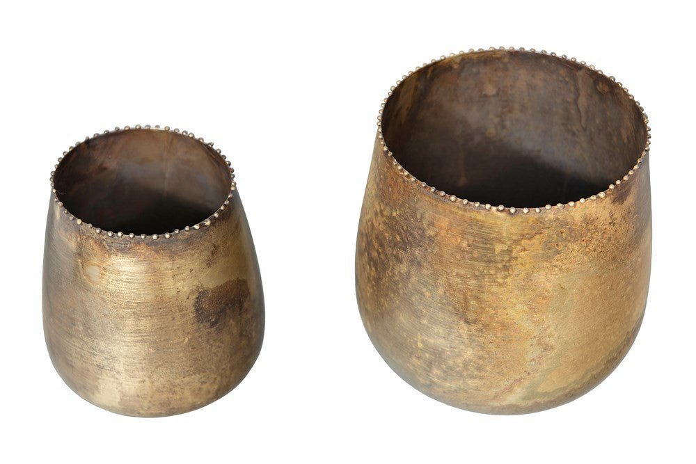 Distressed Brass Metal Planter