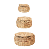 Natural Water Hyacinth Storage Baskets with Lids, Set of 3