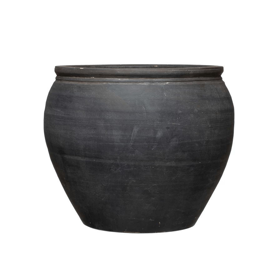 Large Terracotta Planter, Distressed Matte Black Finish