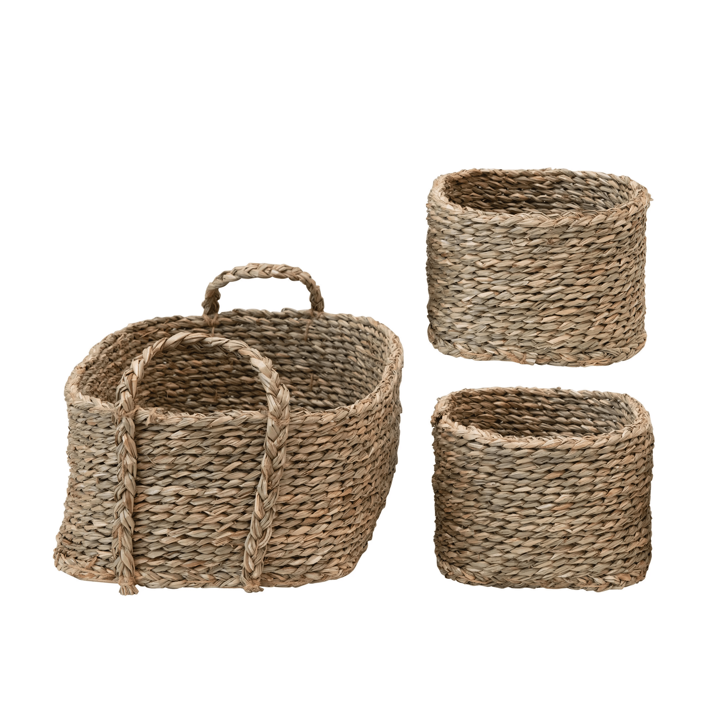 Seagrass Basket with Handles and Nested Baskets, Set of 3