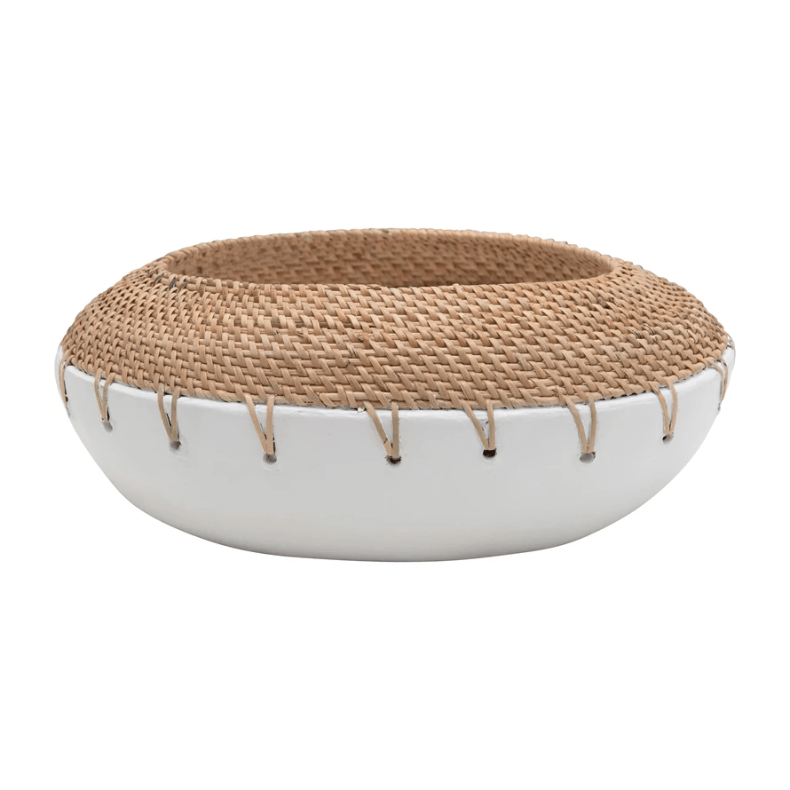 Handmade Terracotta Planter with Hand - Woven Rattan Stitching