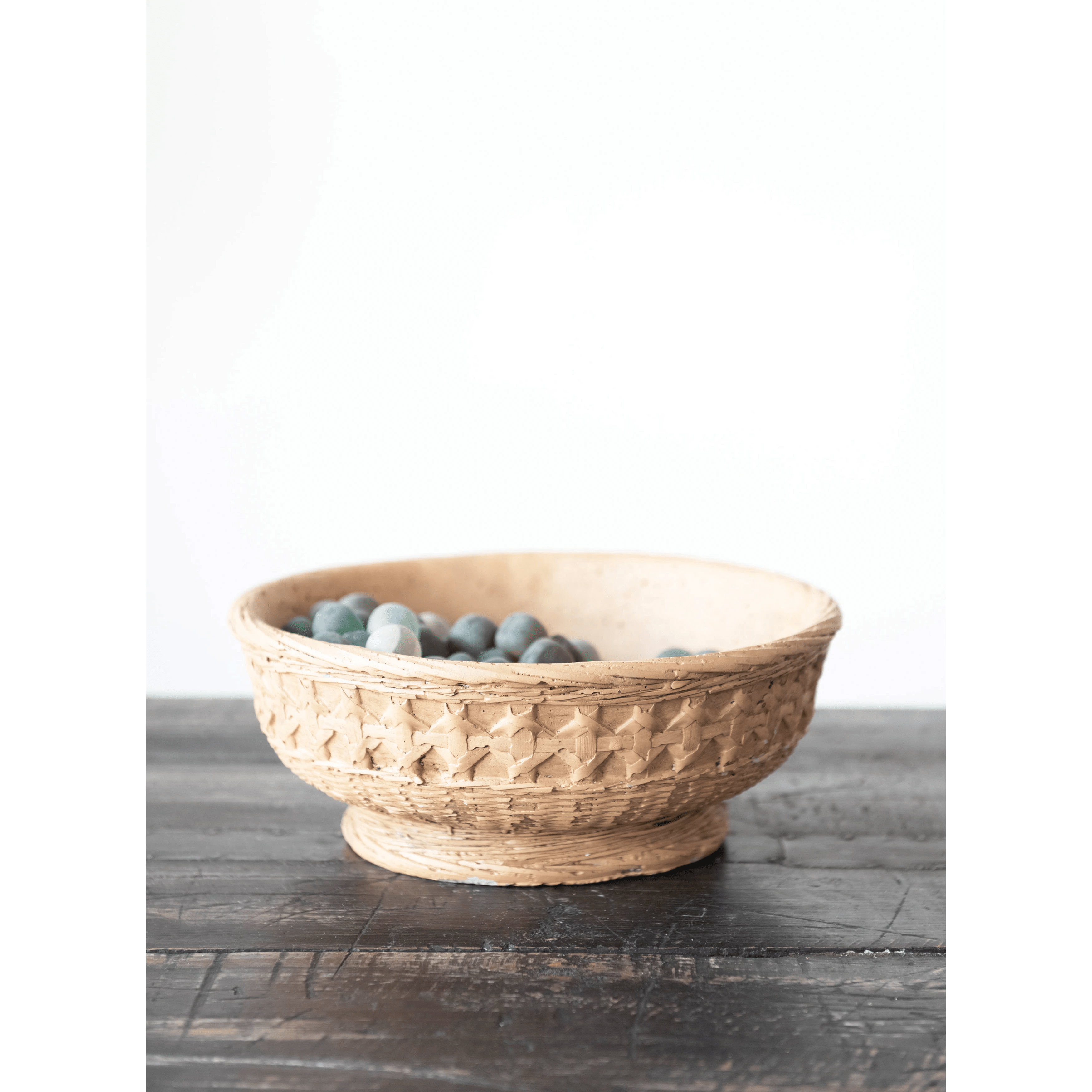 Decorative Debossed Cement Bowl / Planter, Woven Design