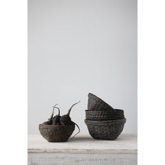 Decorative Cane Storage Basket, Distressed Black