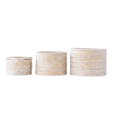 White Woven Seagrass Baskets with Lids, Set of 3