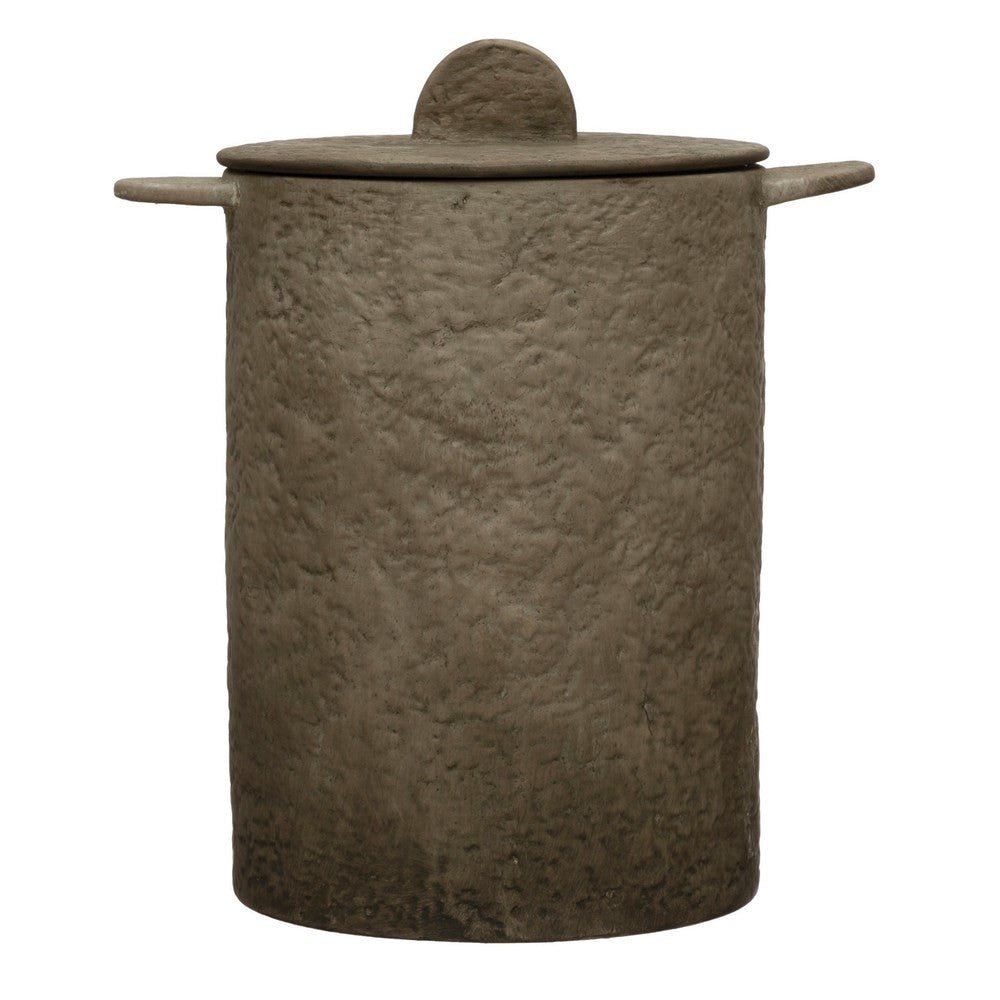 Textured Terracotta Jar with Lid, Matte Beige