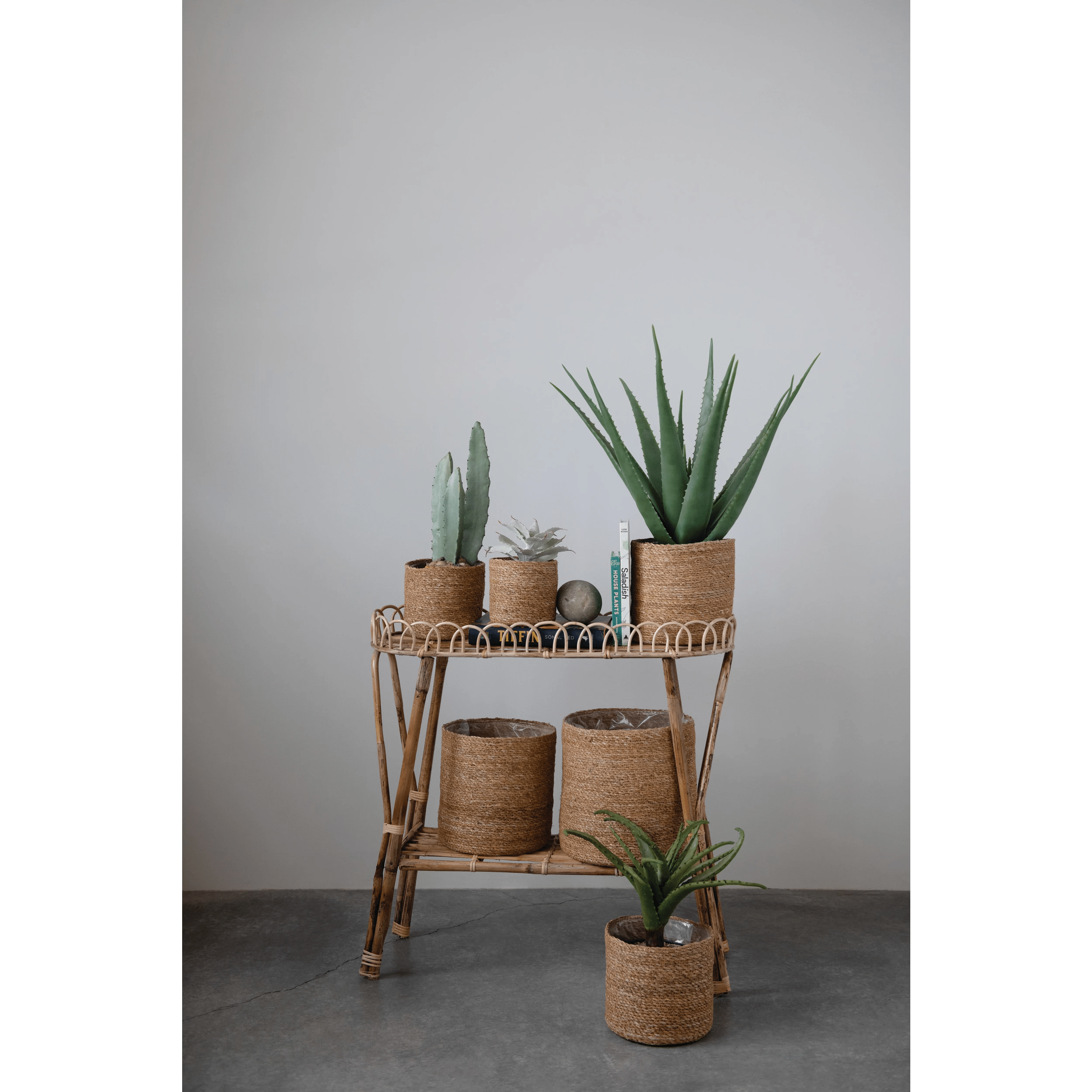 Hand - Woven Baskets / Planters with Plastic Lining, Set of 6