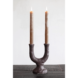 Stoneware Double Taper Candle Holder in Black