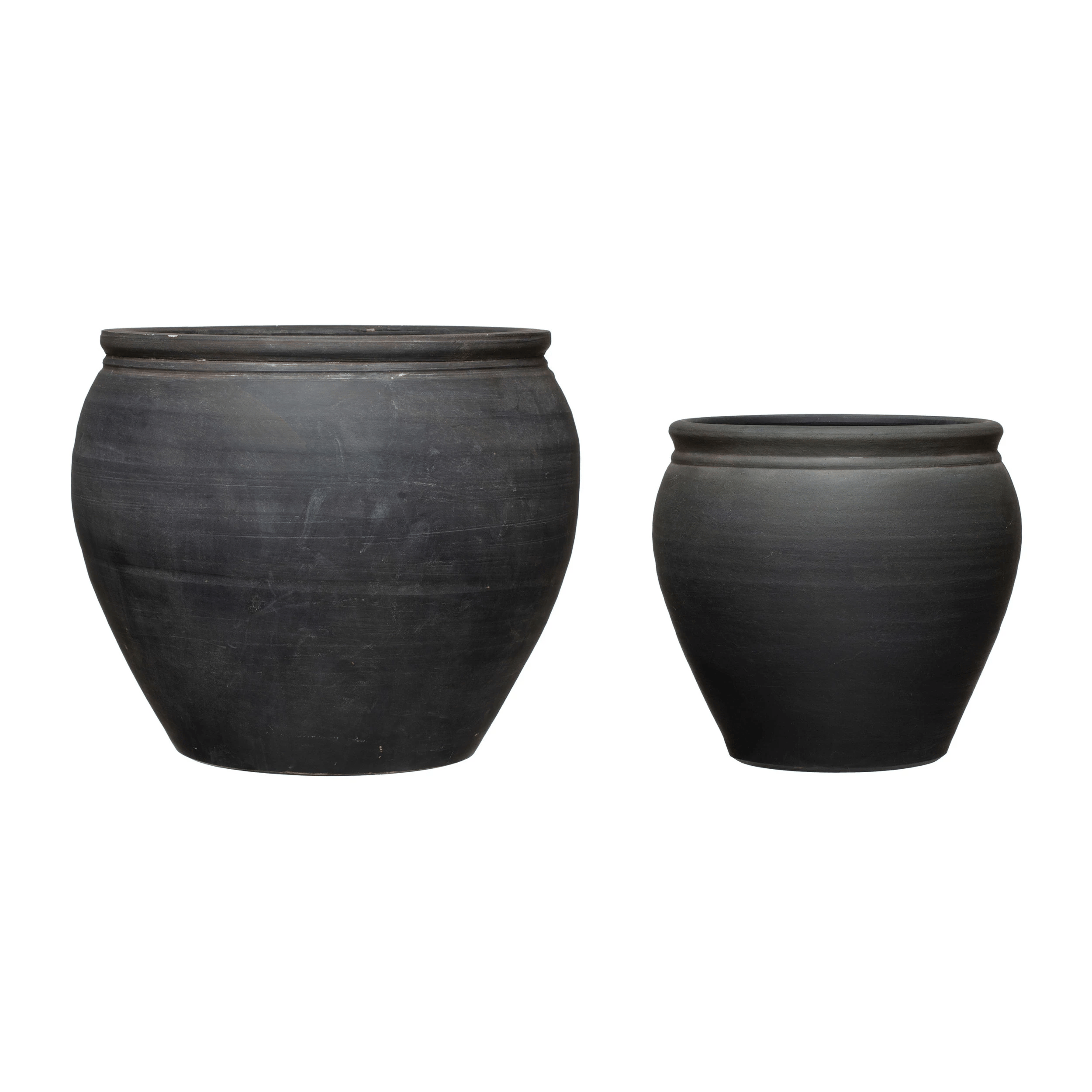 Large Terracotta Planter, Distressed Matte Black Finish