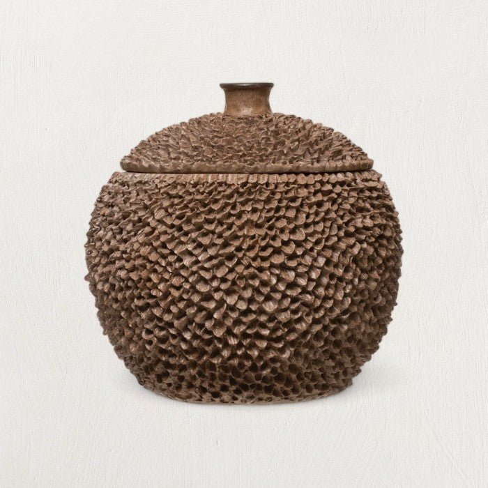 Round Resin Textured Decorative Container with Lid