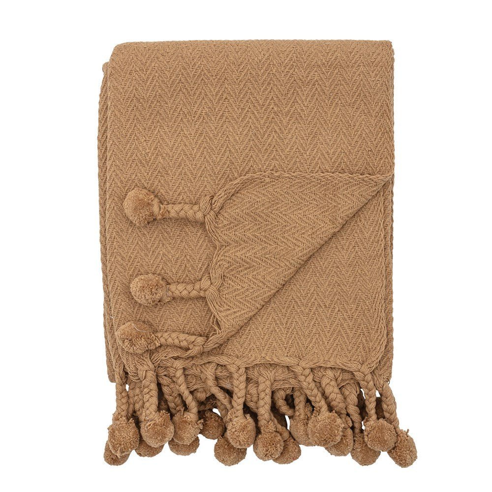 Woven Pom Pom Fringed Throw Blanket (2 Colors)