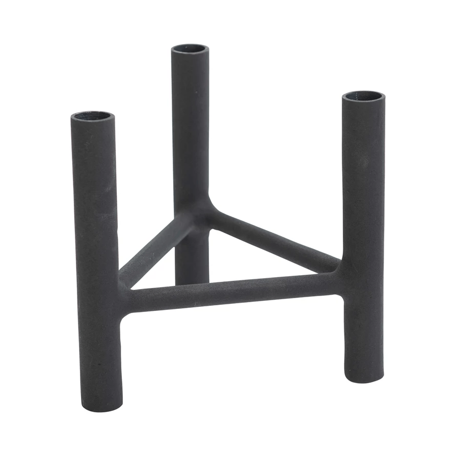 Textured Metal Triple Taper Candle Holder in Black