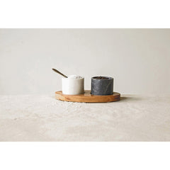 Marble Salt & Pepper Holder with Spoon & Tray