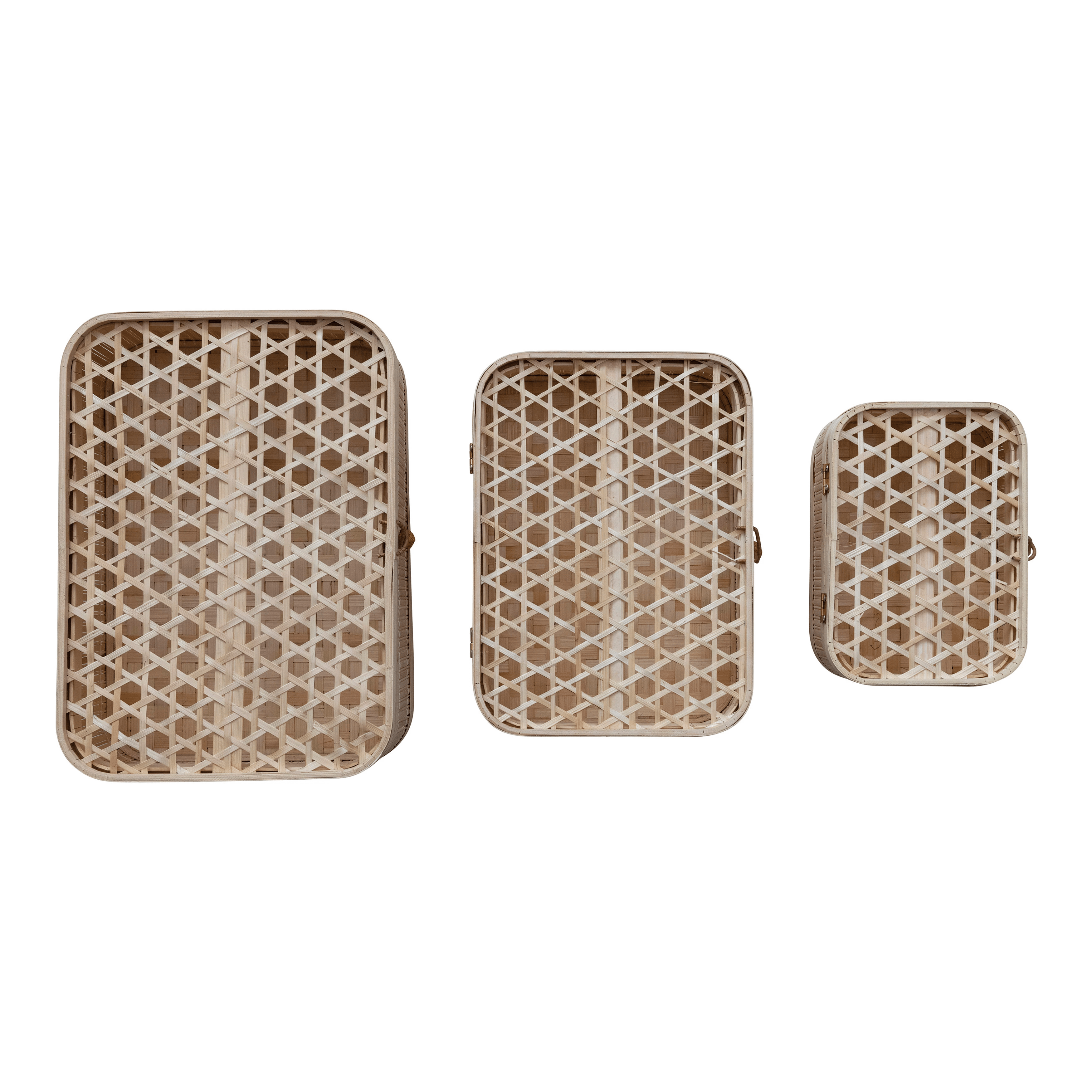 Hand - Woven Bamboo Storage Boxes with Closures, Set of 3