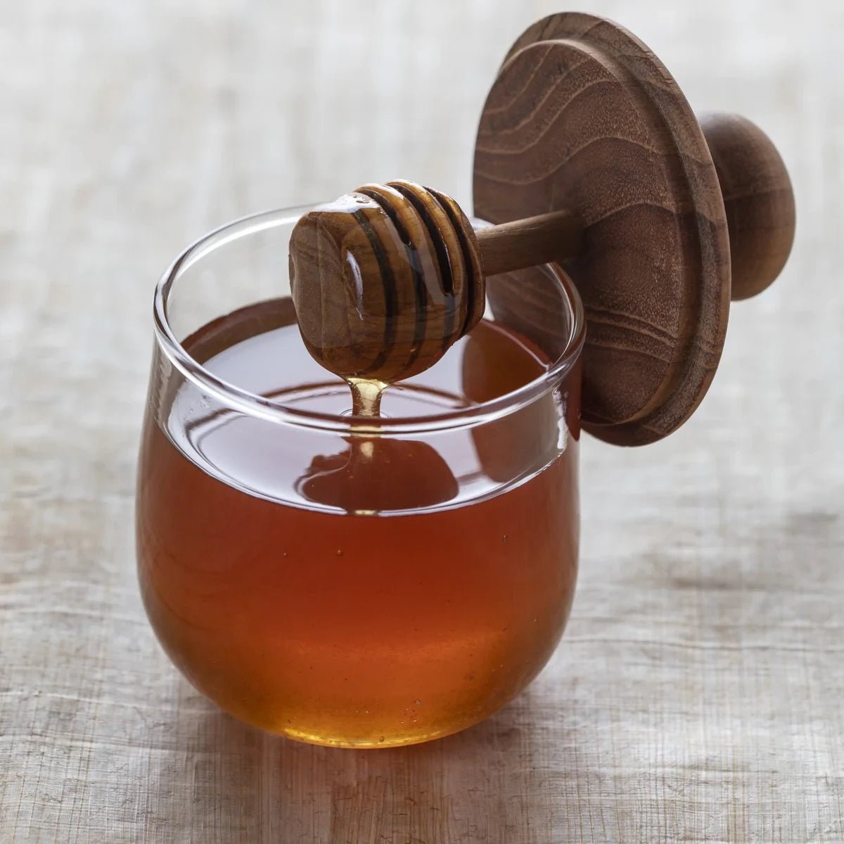 Mini Teak & Glass Honey Jar