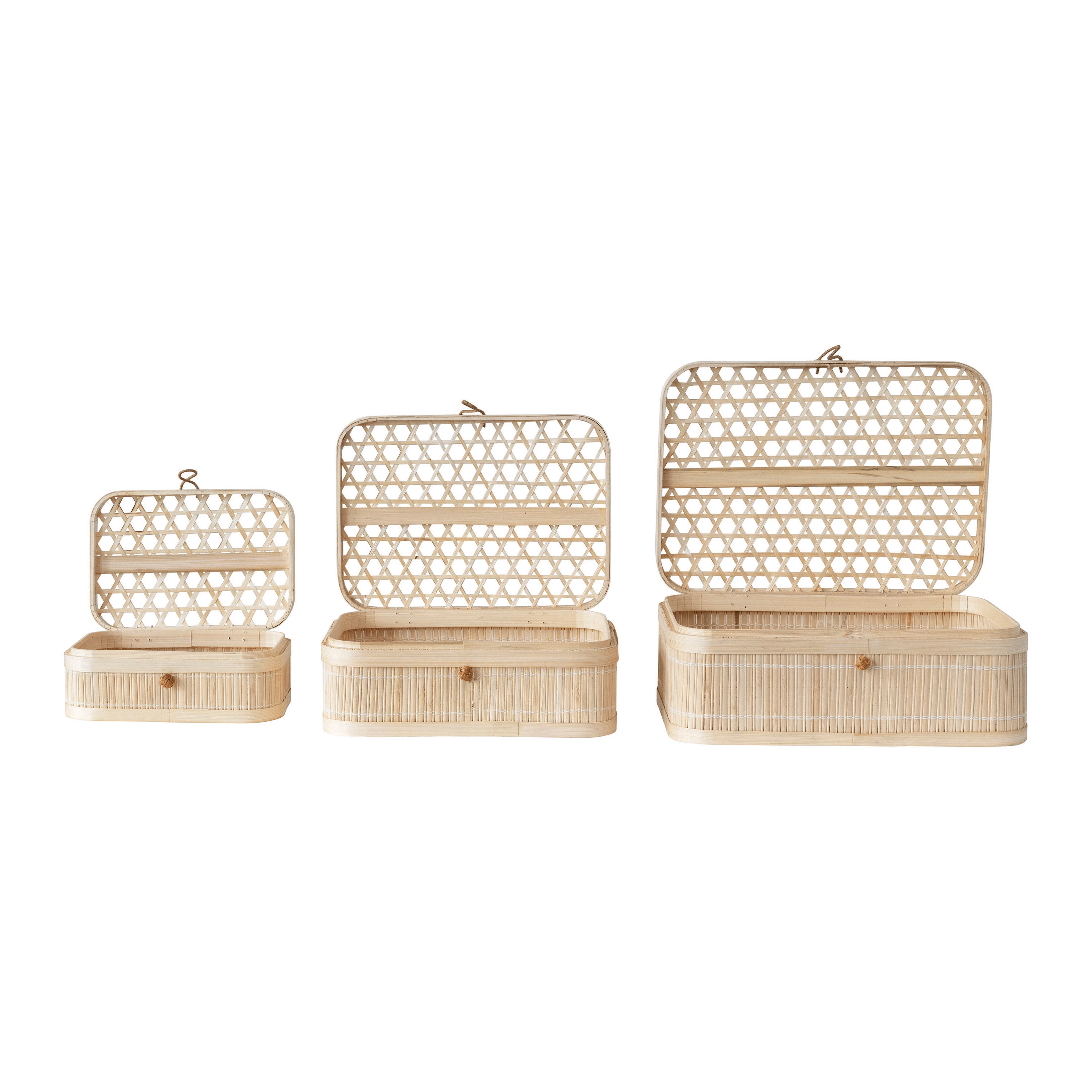 Hand - Woven Bamboo Storage Boxes with Closures, Set of 3