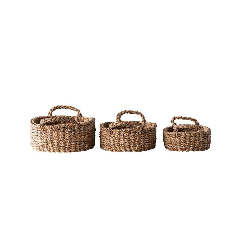 Oval Natural Woven Seagrass Storage Basket, Set of 3