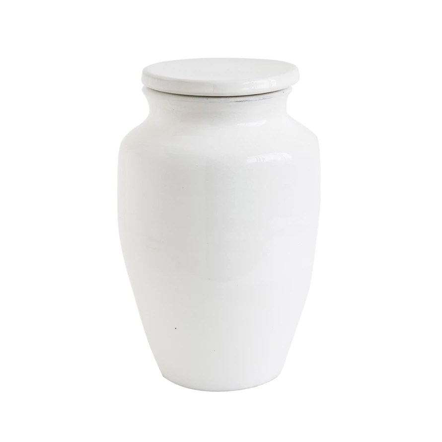 Terracotta Cachepot Jar in White Glaze, Medium