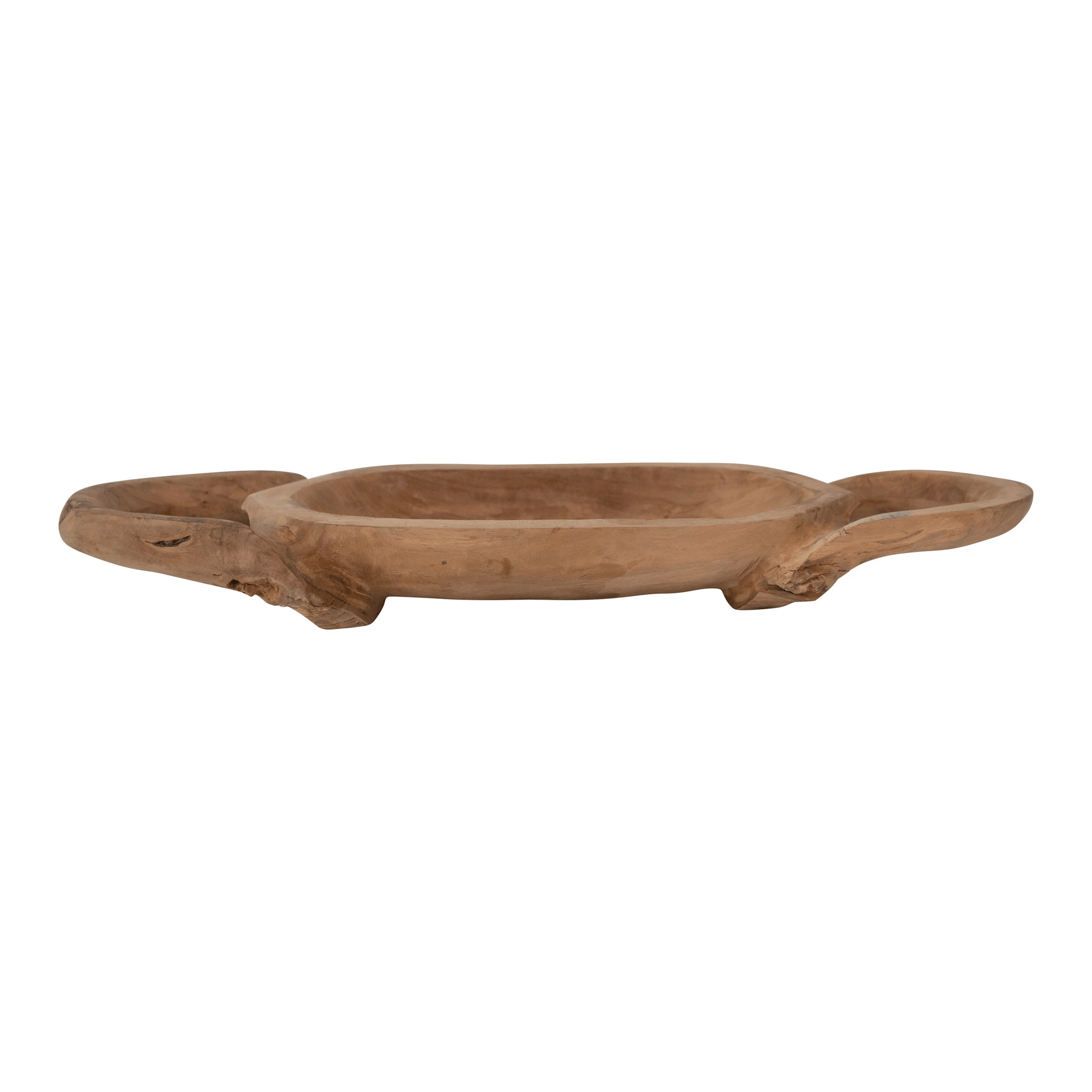 Decorative Hand - Carved Teakwood Tray with Handles