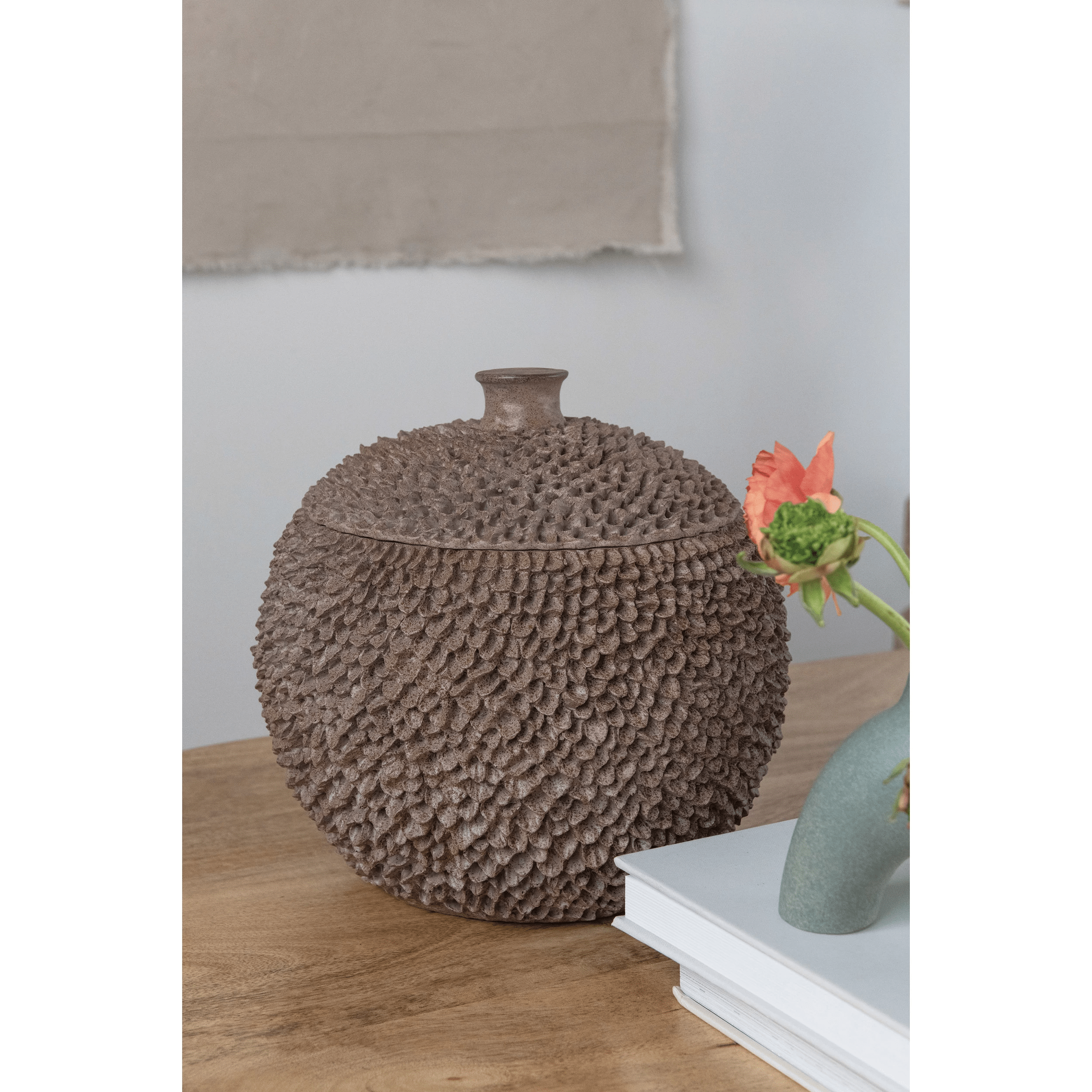 Round Resin Textured Decorative Container with Lid