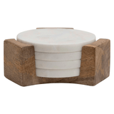 Marble Coaster Set with Wood Base, Set of 4