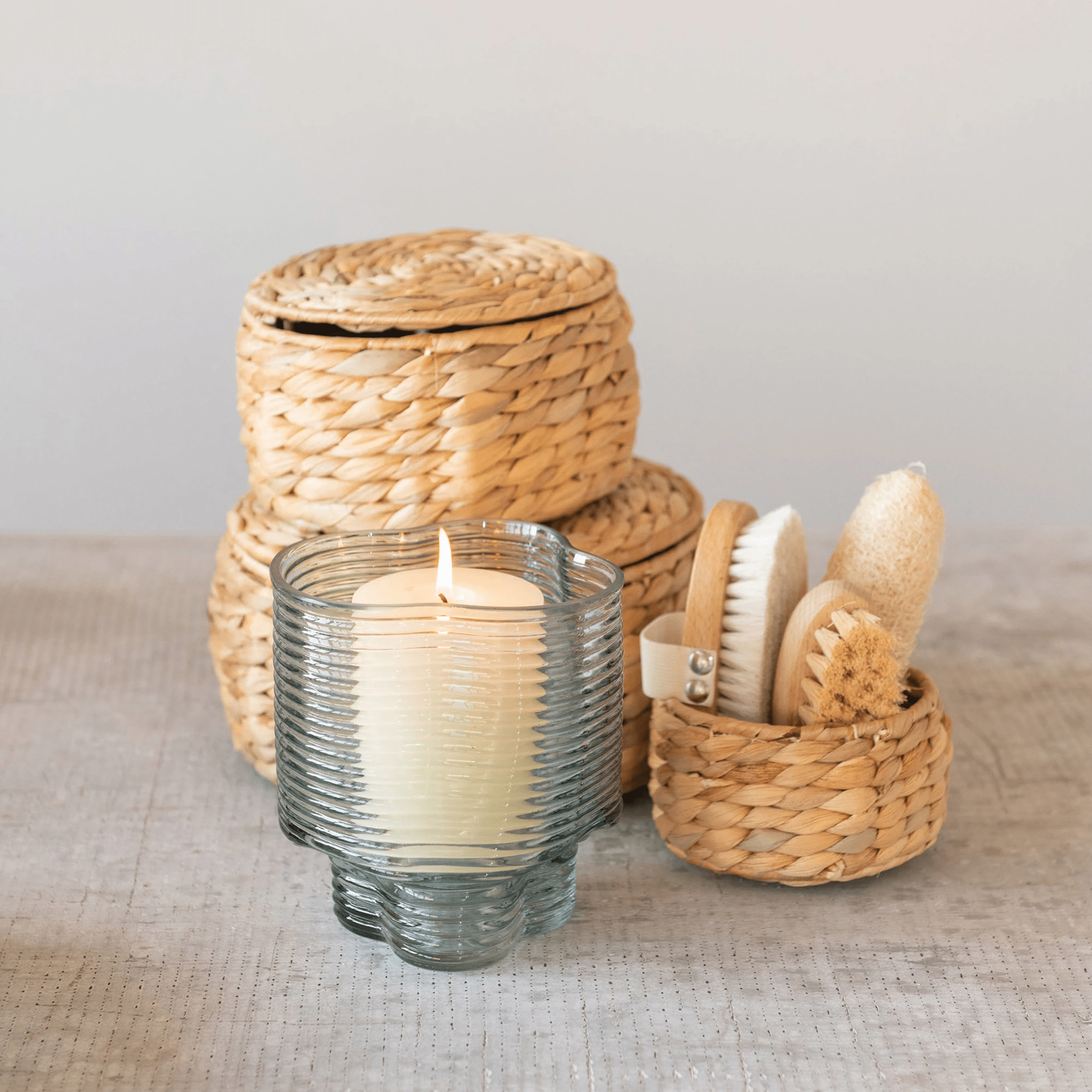 Natural Water Hyacinth Storage Baskets with Lids, Set of 3