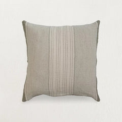 Everett Cotton Pillow Cover, Grey & Green Stripes