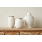 Terracotta Cachepot Jar in White Glaze, Short