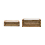 Woven Rattan & Wood Display Boxes with Glass Lid, Set of 2