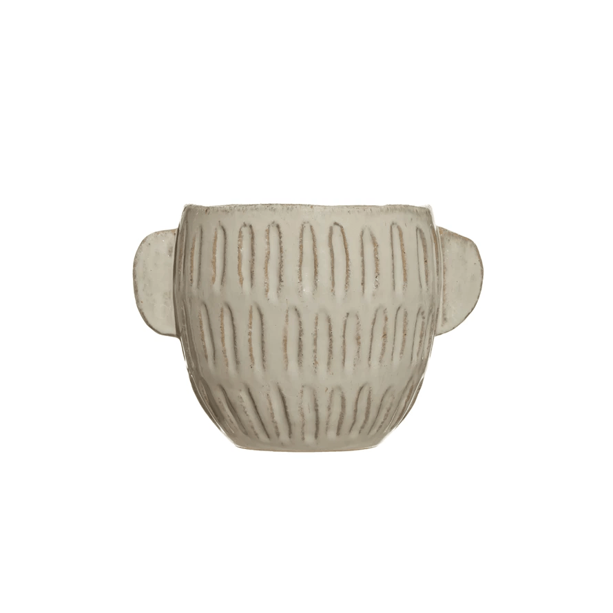 Debossed Glazed Stoneware Planter