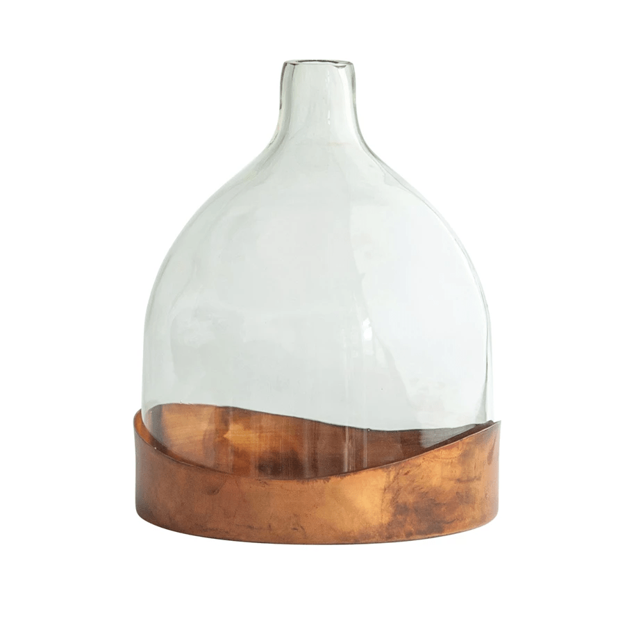 Glass Cloche with Antique Copper Finish Base