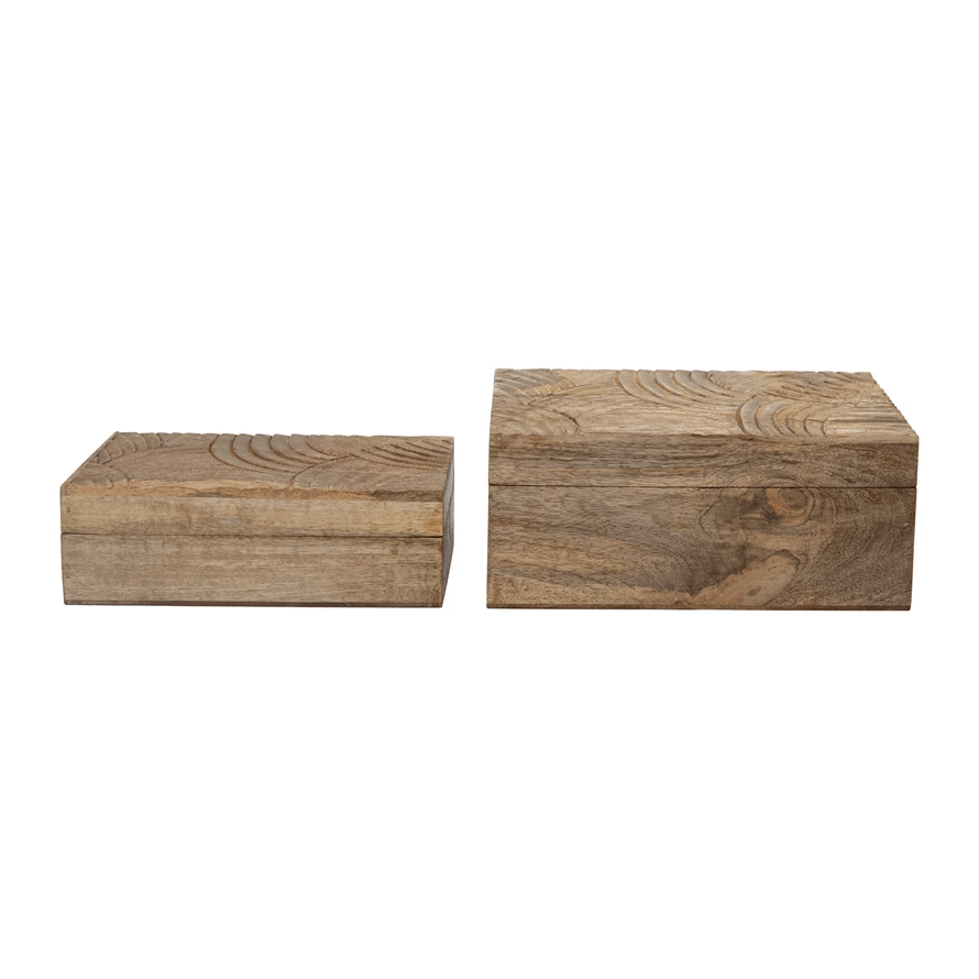 Hand - Carved Mango Wood Storage Boxes, Set of 2