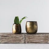 Distressed Brass Metal Planter