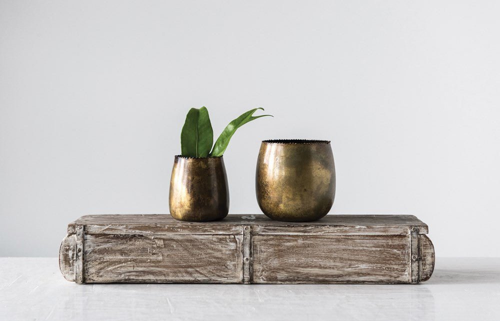 Distressed Brass Metal Planter