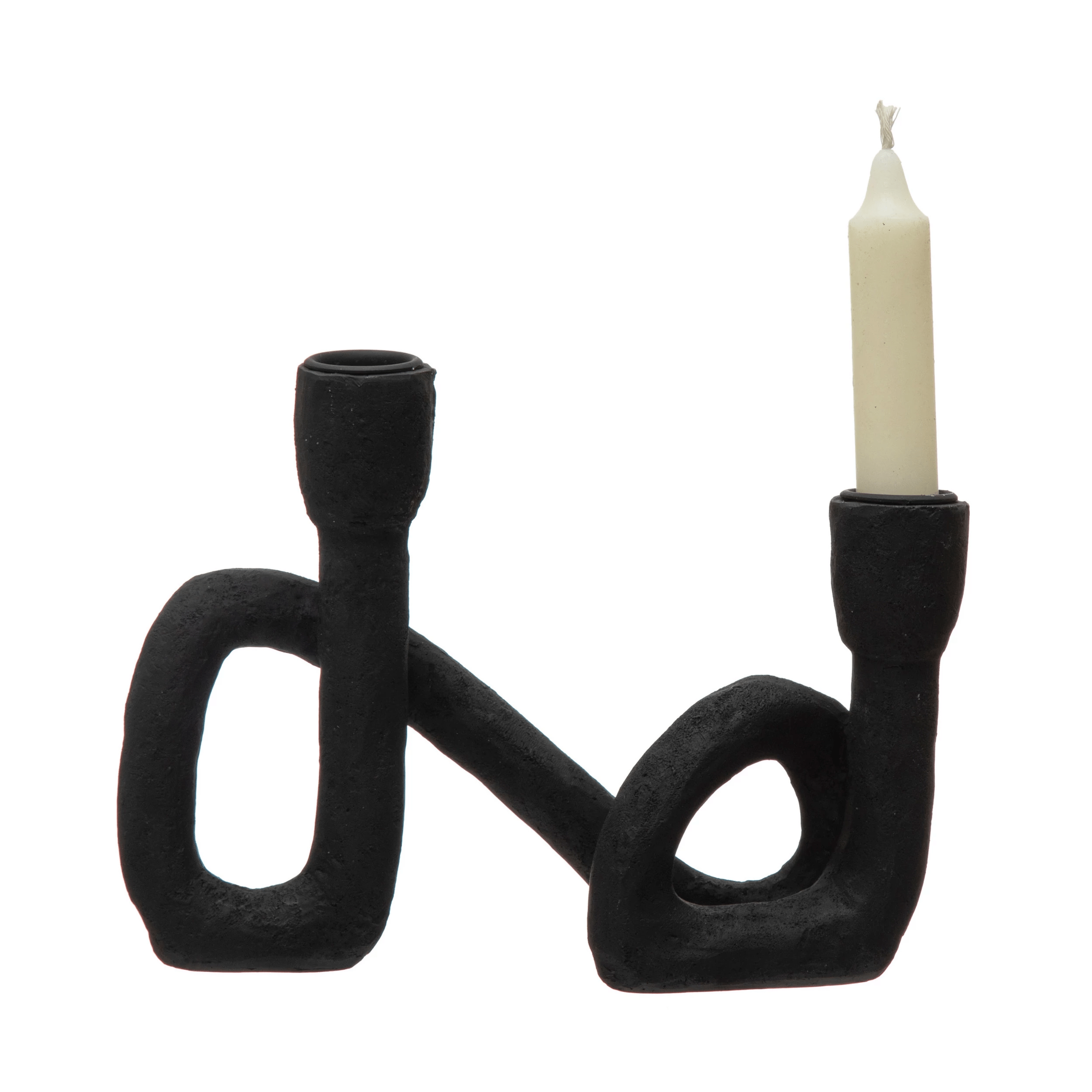 Abstract Double Taper Candle Holder in Black