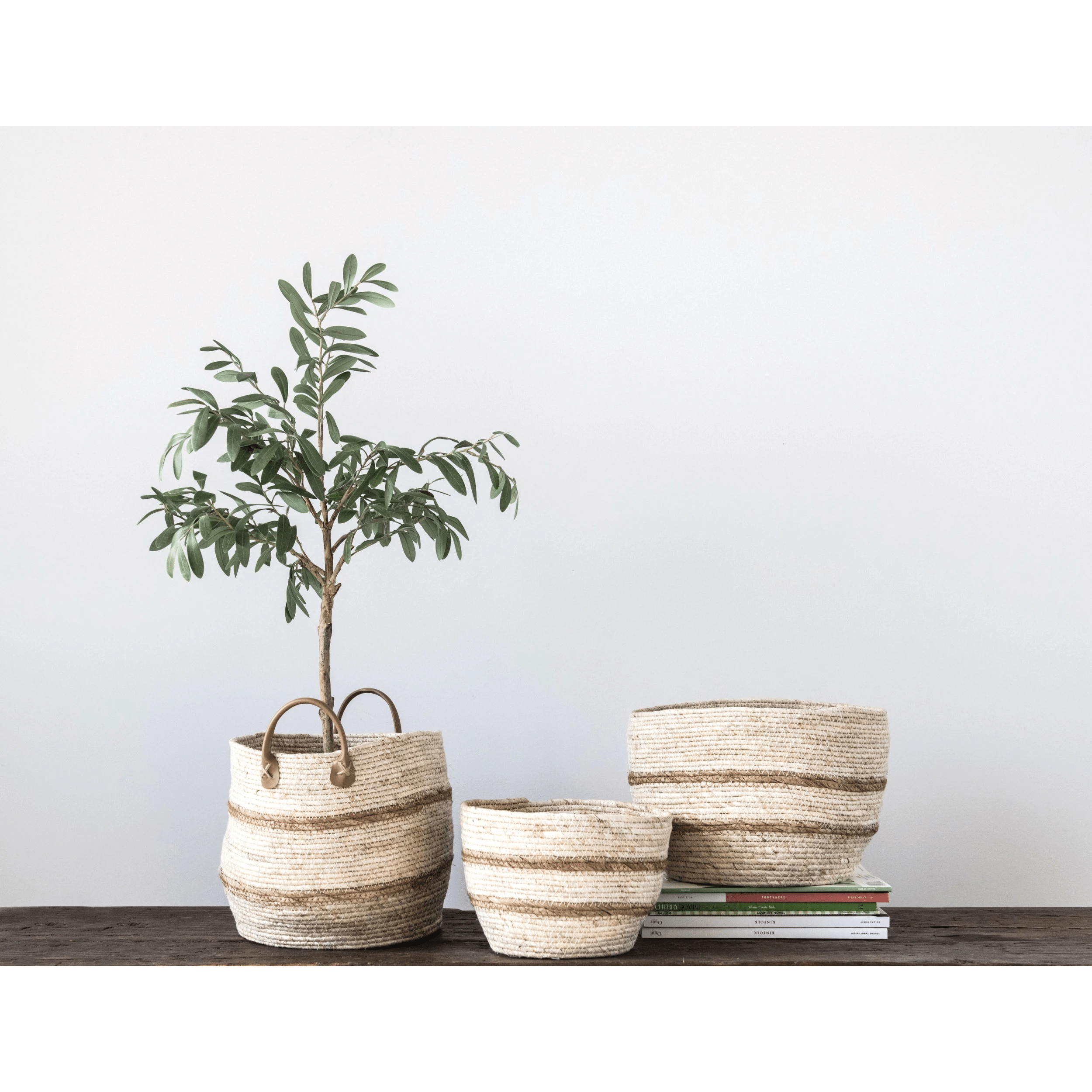 Striped Maize Storage Baskets / Planters, Set of 3