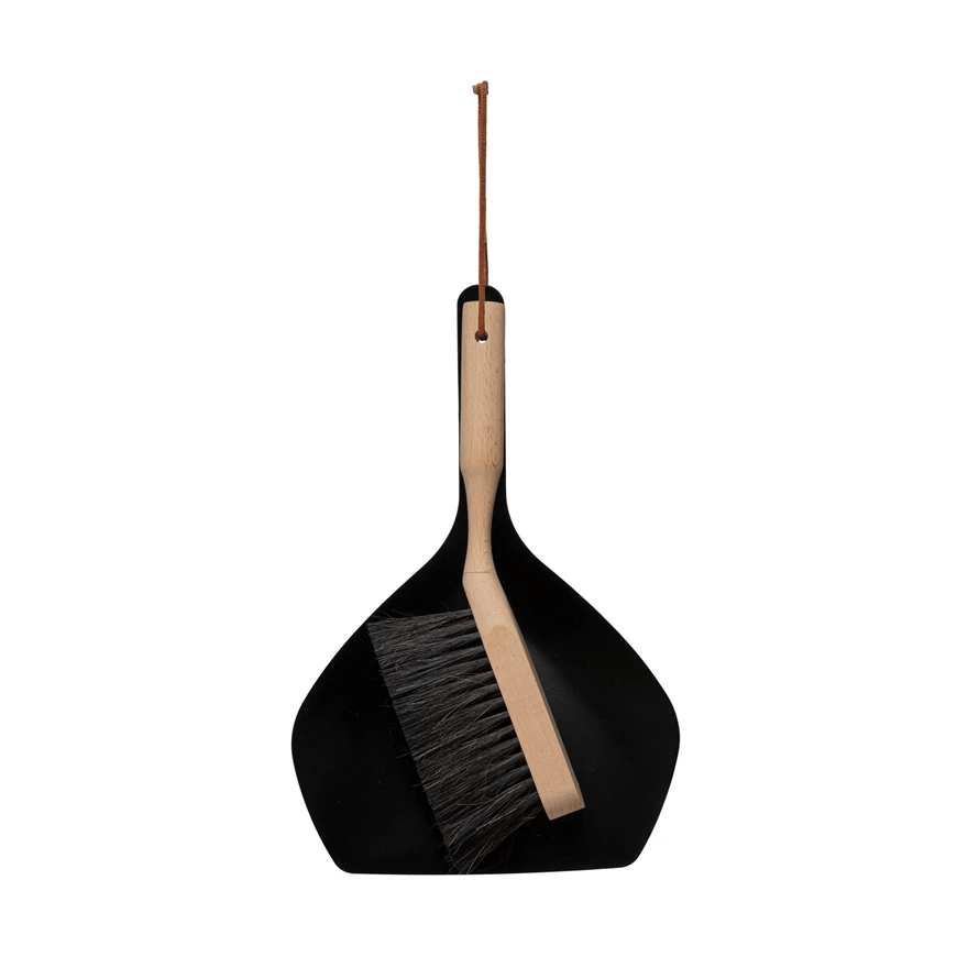 Beech Wood Brush and Metal Dust Pan Set