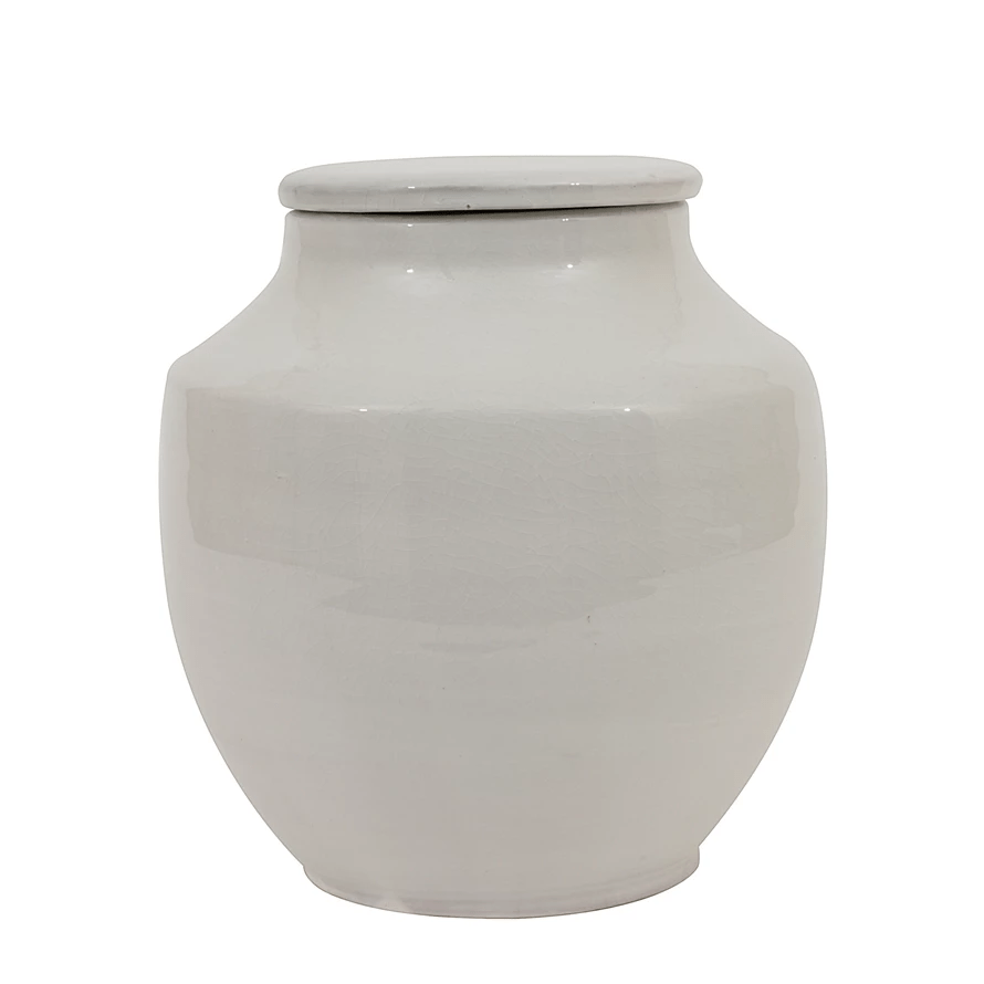 Terracotta Cachepot Jar in White Glaze, Short