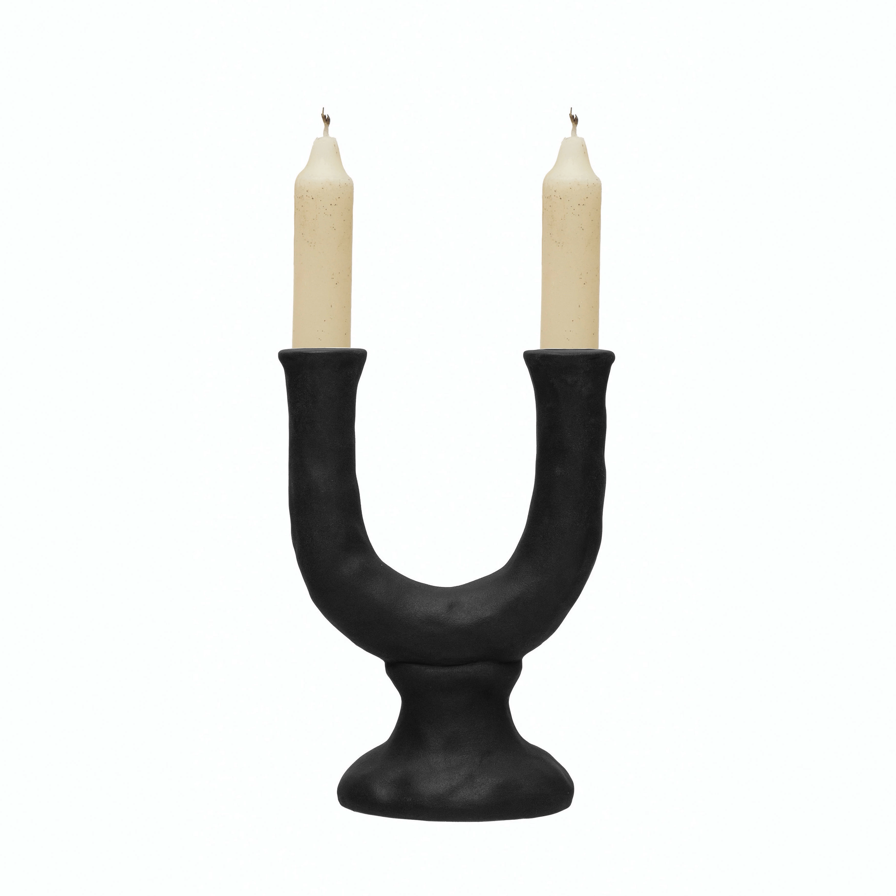 Stoneware Double Taper Candle Holder in Black