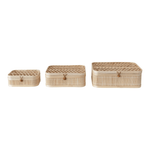 Hand - Woven Bamboo Storage Boxes with Closures, Set of 3